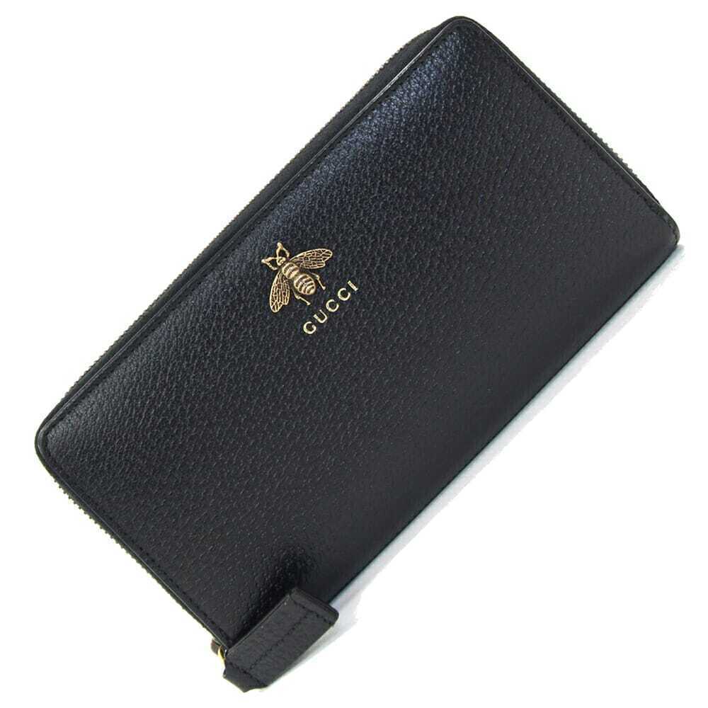 Gucci Round Zip Long Wallet Bee Black Leather